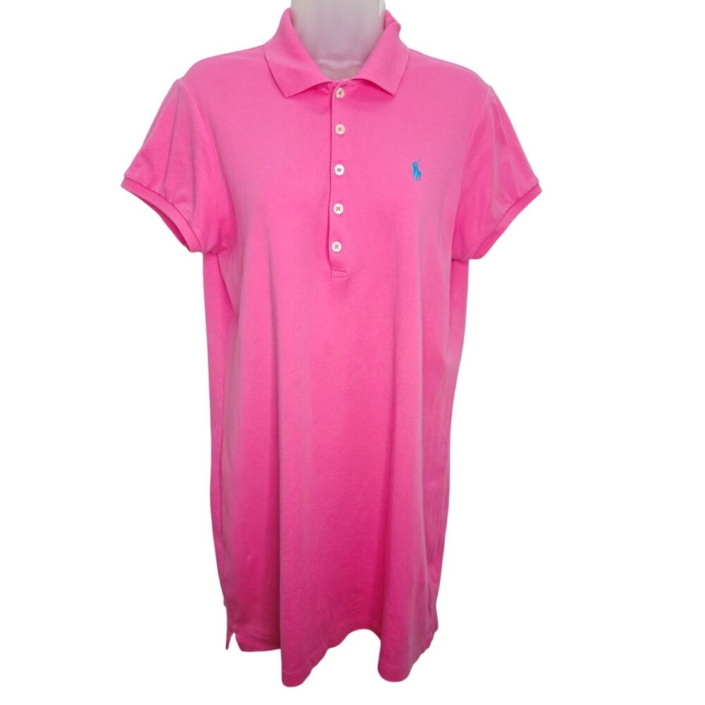 Ralph Lauren Polo Shirt Dress Women's L Pink Short Sleeve Golf Preppy